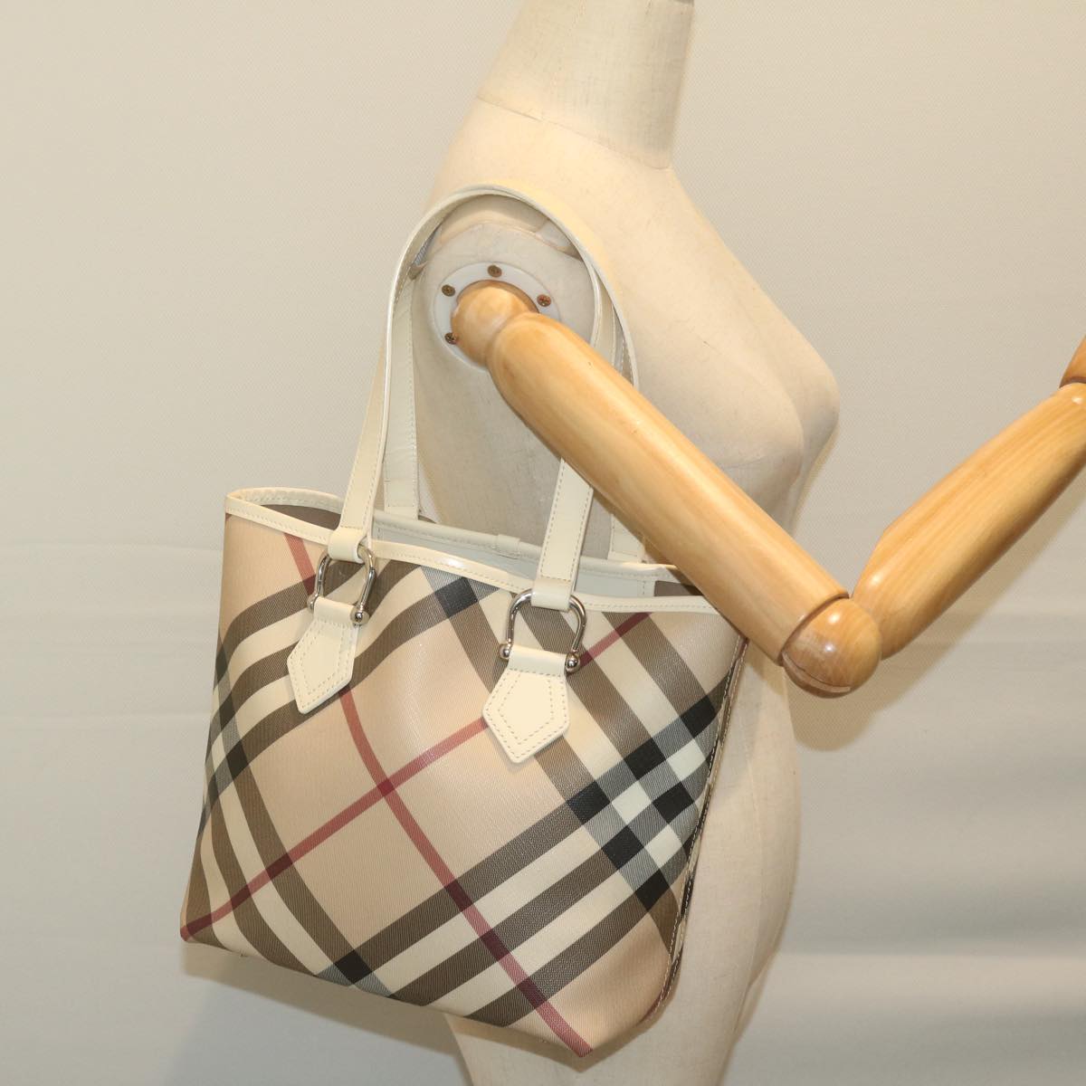 BURBERRY Nova Check Tote Bag Coated Canvas Beige Auth ep3030