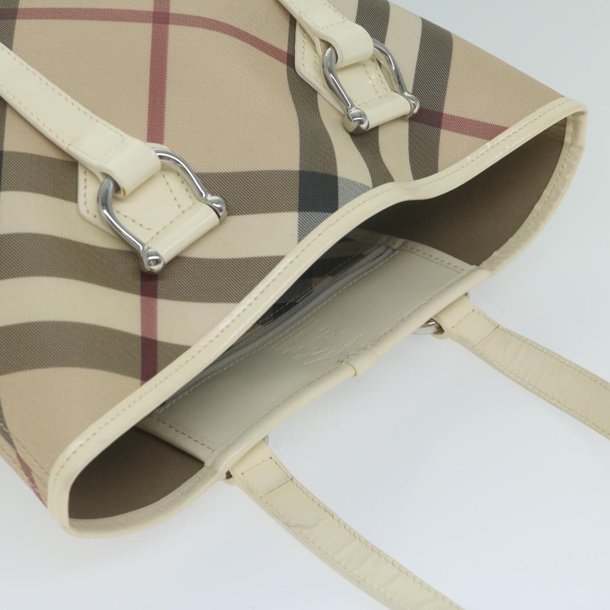 BURBERRY Nova Check Tote Bag Coated Canvas Beige Auth ep3030