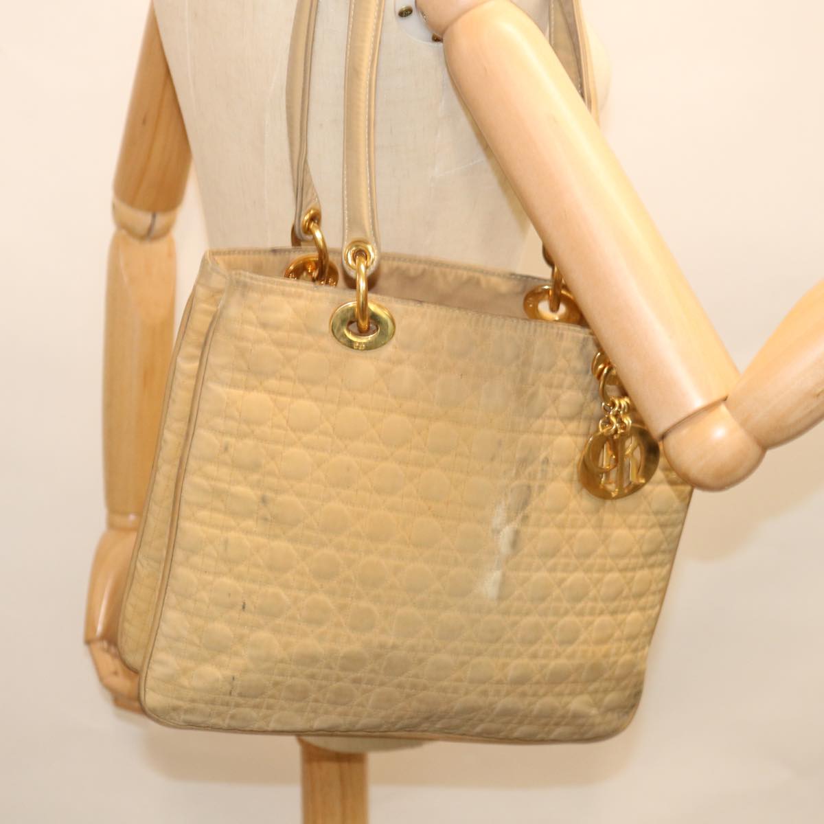 Christian Dior Canage Shoulder Bag Nylon Beige Auth ep3036