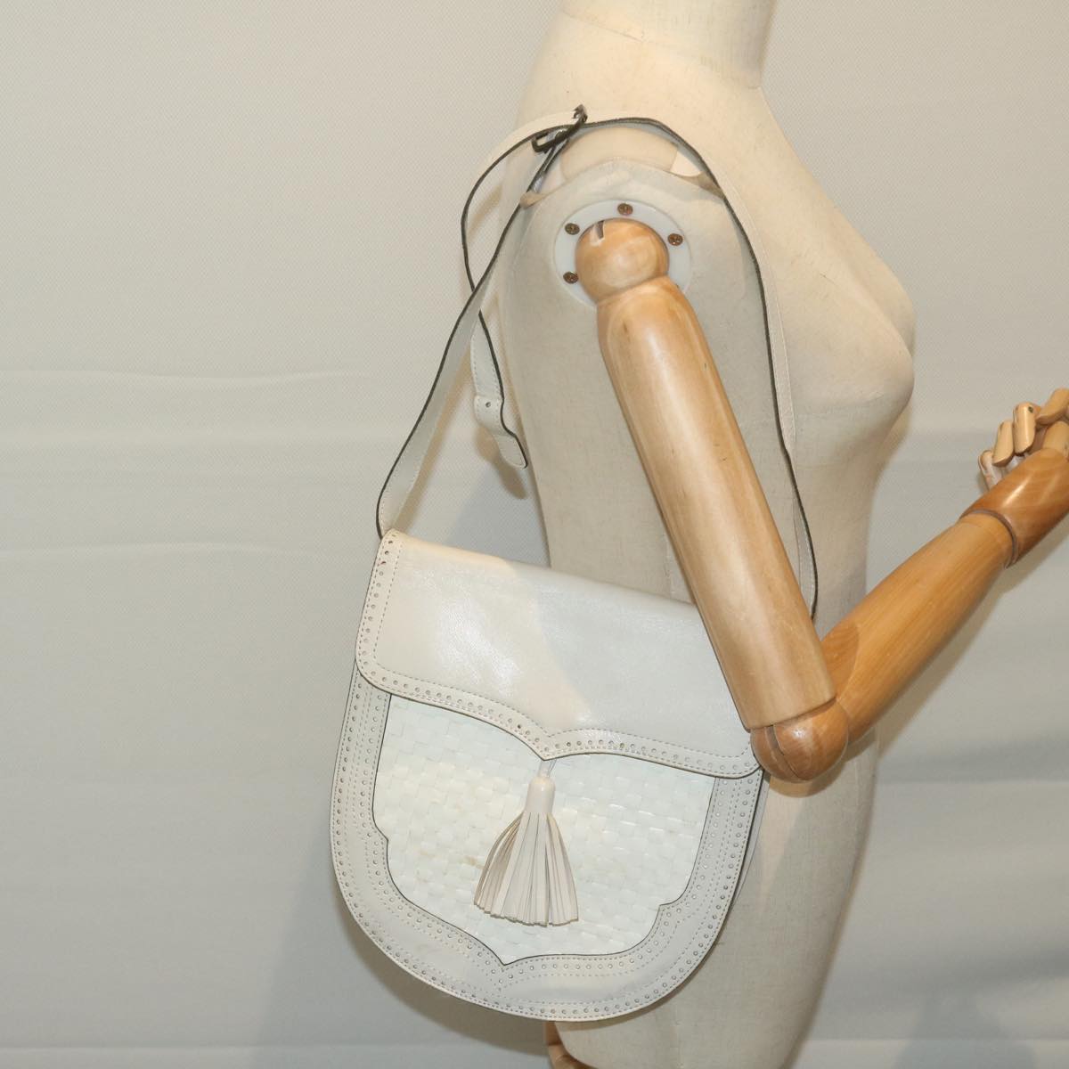 SAINT LAURENT Shoulder Bag Leather White Auth ep3052