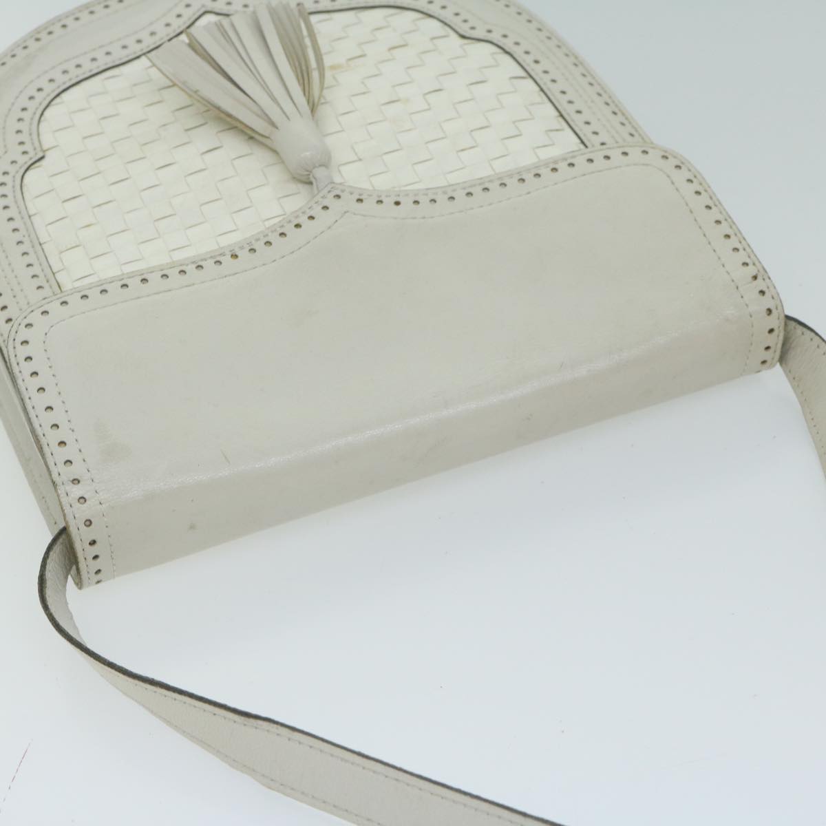 SAINT LAURENT Shoulder Bag Leather White Auth ep3052