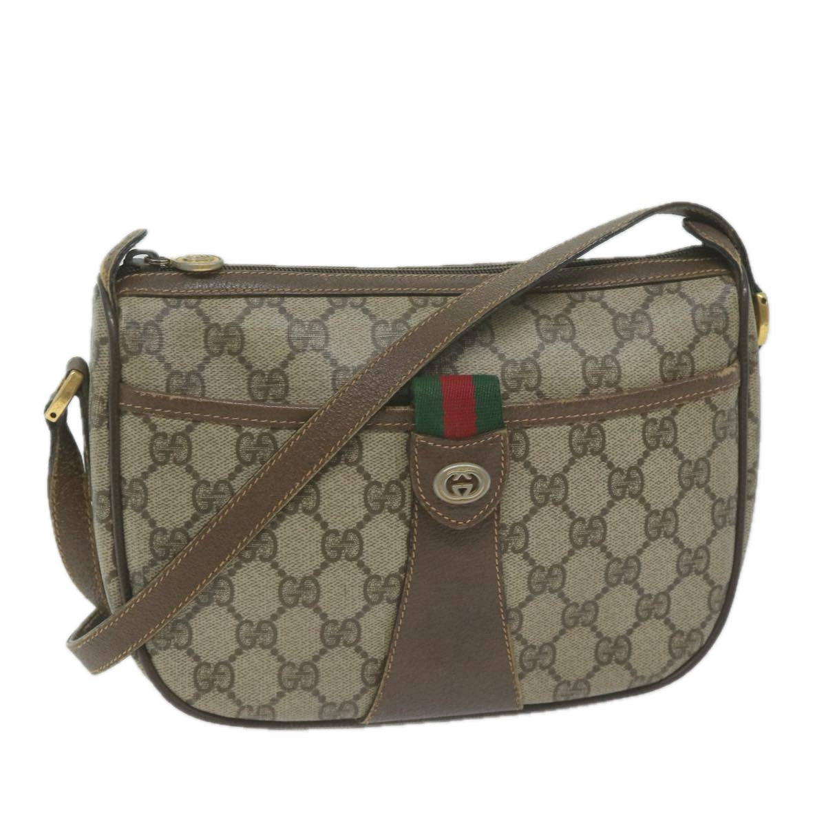 GUCCI GG Supreme Web Sherry Line Shoulder Bag PVC Beige 89 02 032 Auth ep3063