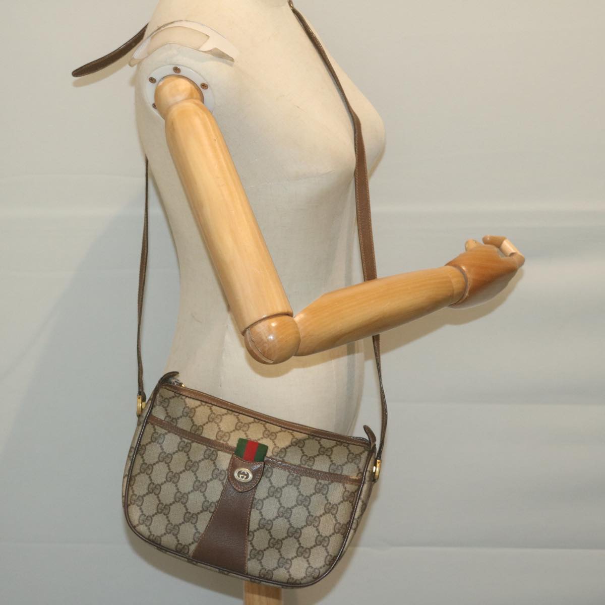 GUCCI GG Supreme Web Sherry Line Shoulder Bag PVC Beige 89 02 032 Auth ep3063