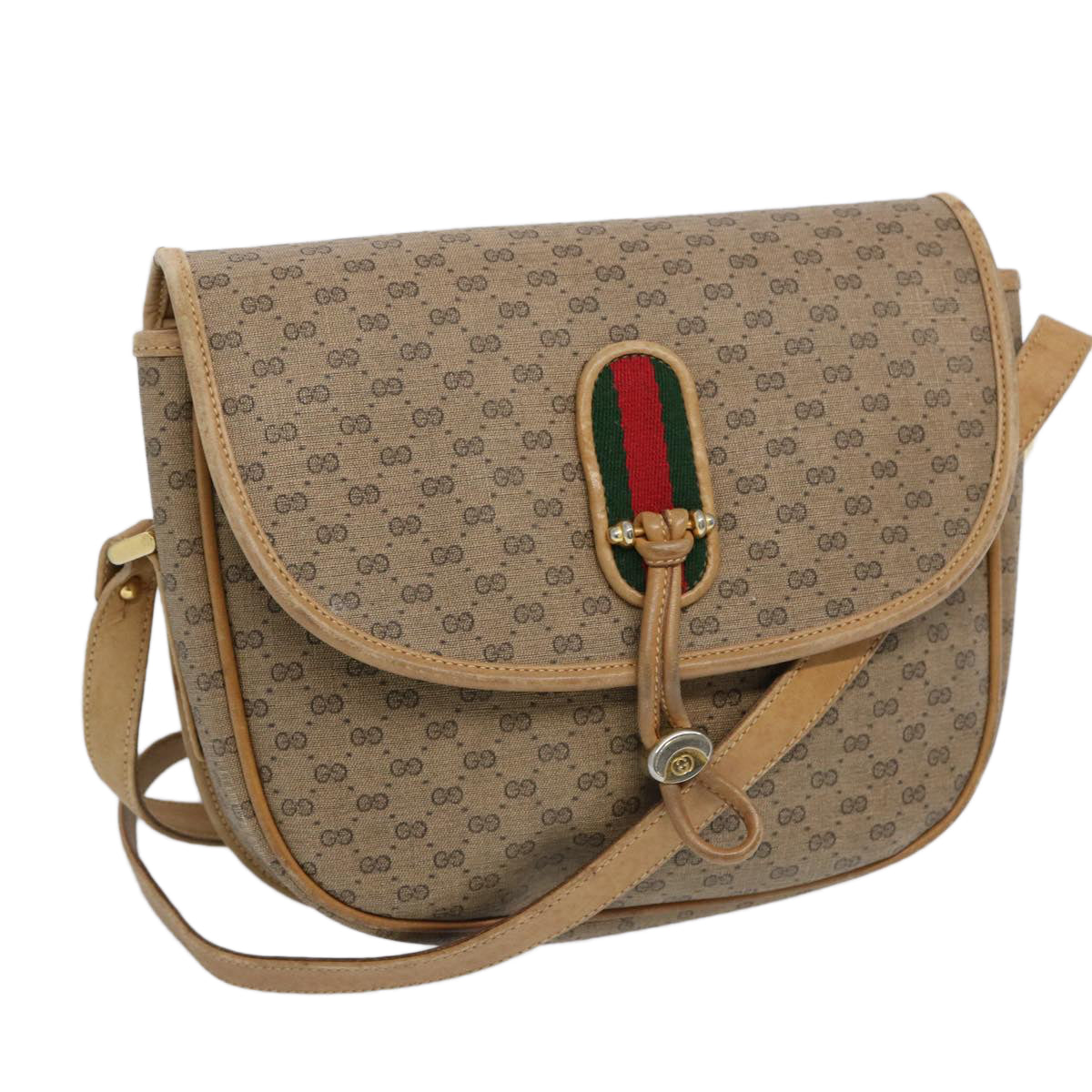 GUCCI Micro GG Supreme Web Sherry Line Shoulder Bag PVC Beige Red Auth ep3076