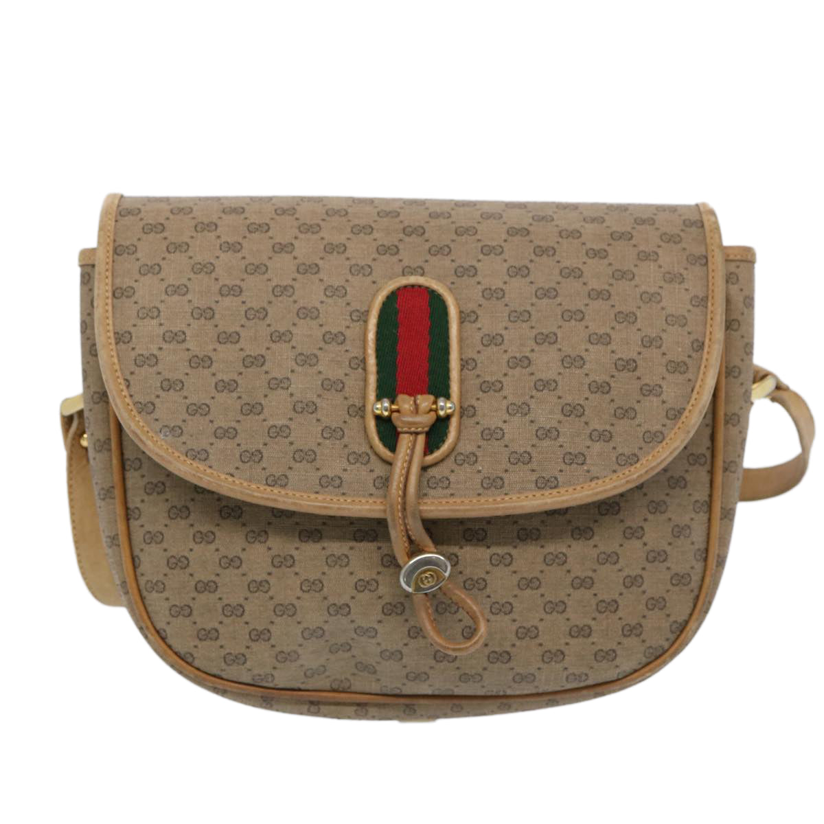 GUCCI Micro GG Supreme Web Sherry Line Shoulder Bag PVC Beige Red Auth ep3076