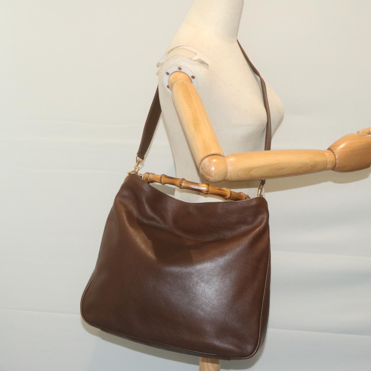 GUCCI Bamboo Shoulder Bag Leather 2way Brown 001 1705 1577 Auth ep3101