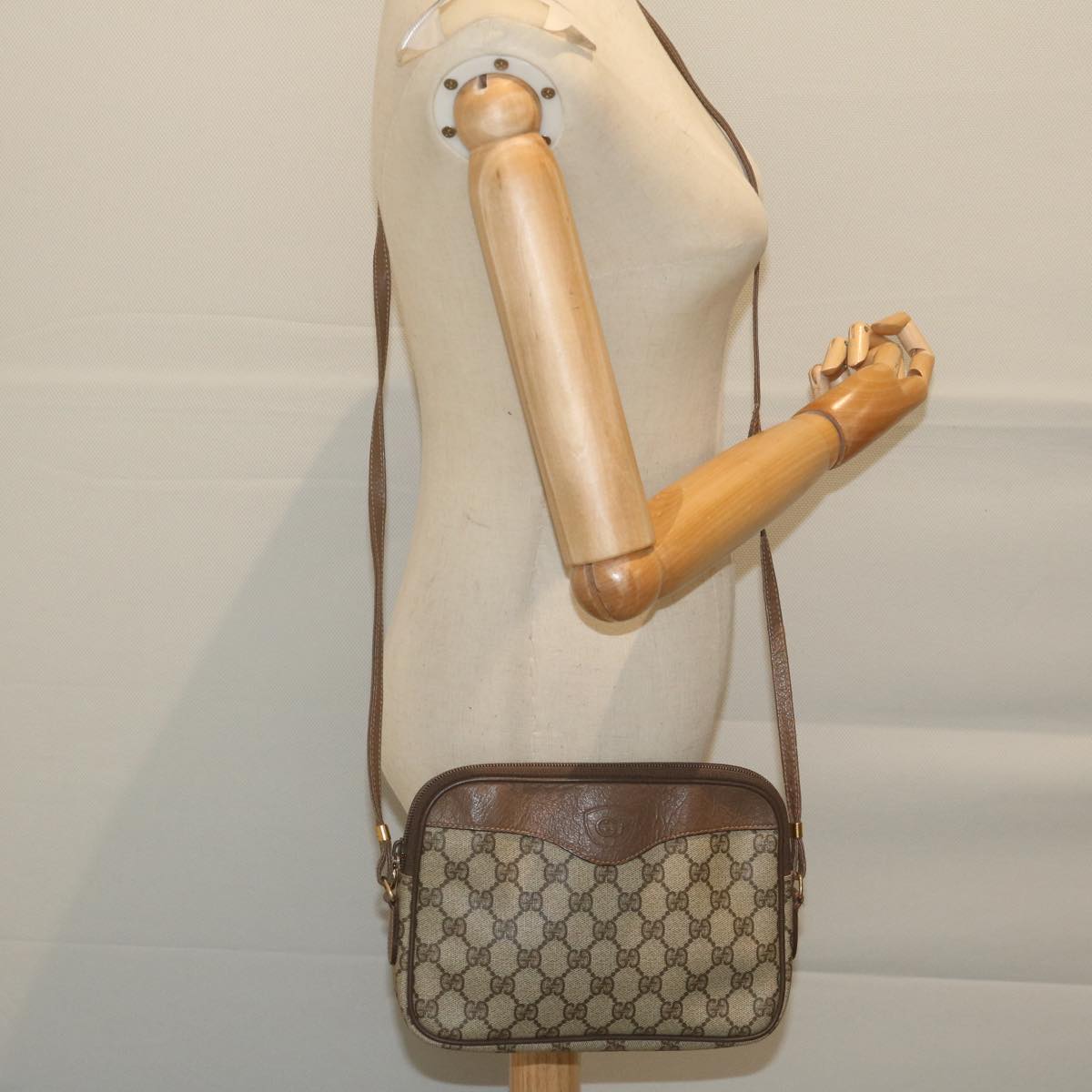 GUCCI GG Supreme Shoulder Bag PVC Leather Beige 007 14 6428 Auth ep3106