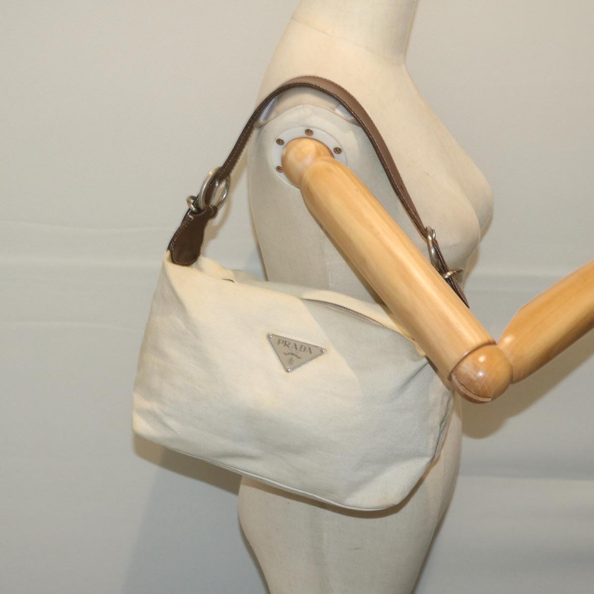 PRADA Shoulder Bag Canvas Beige Auth ep3117