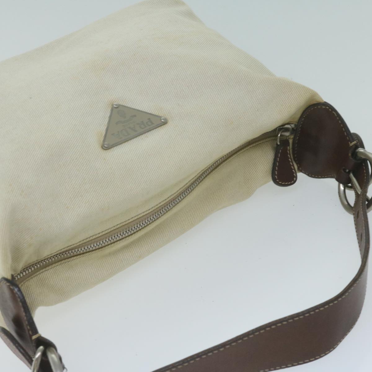 PRADA Shoulder Bag Canvas Beige Auth ep3117