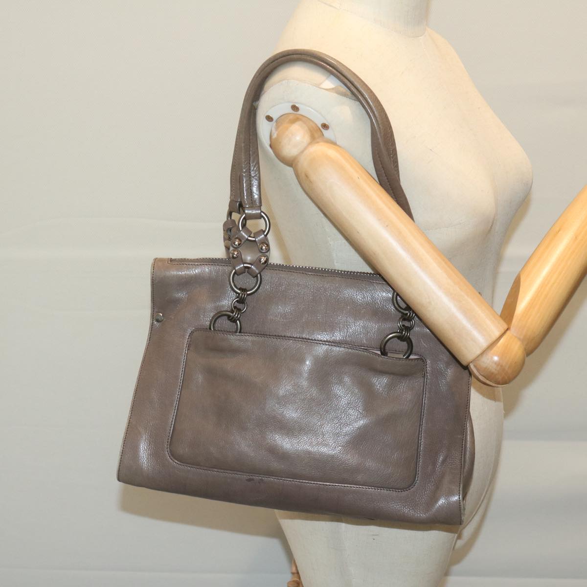 PRADA Shoulder Bag Leather Gray Auth ep3136