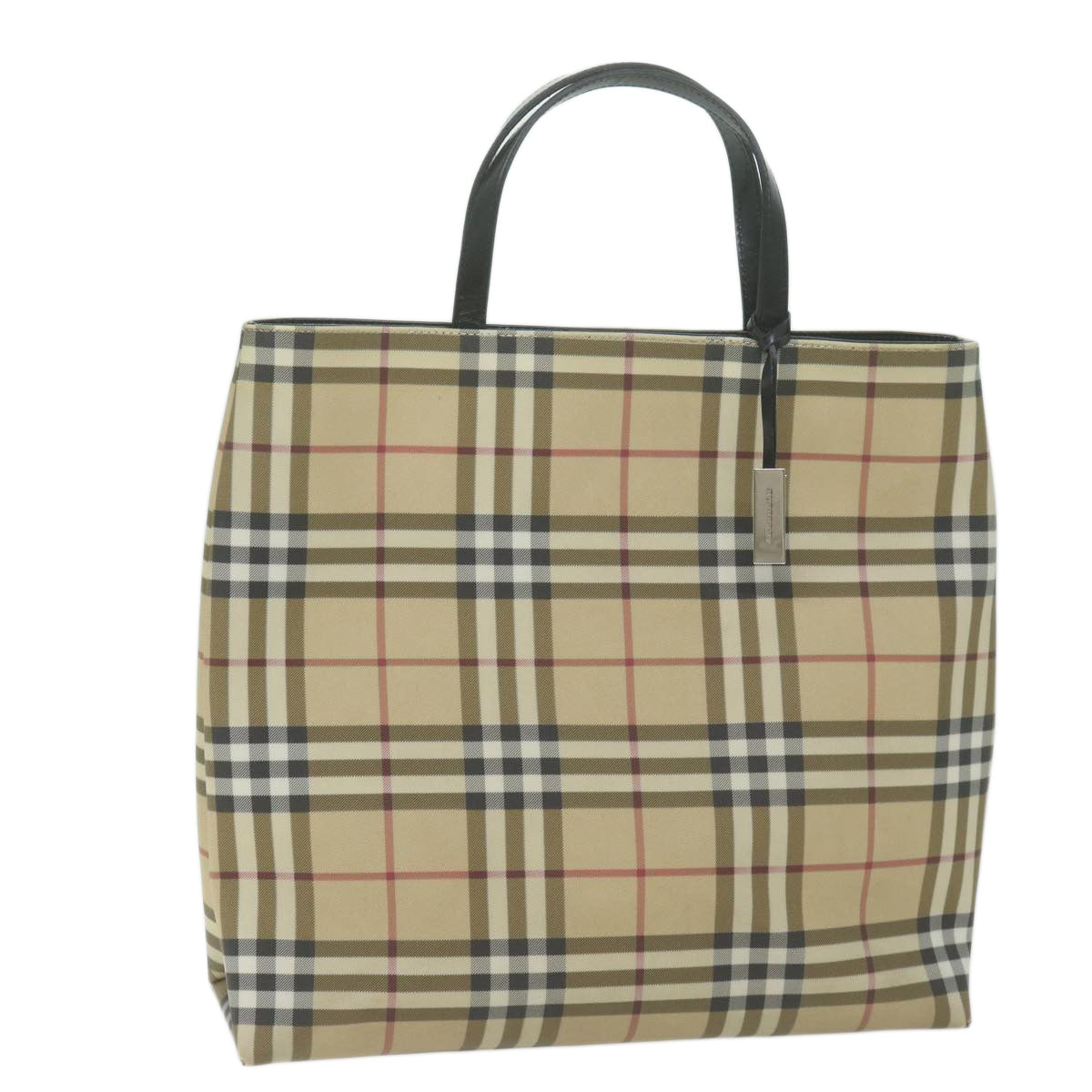 BURBERRY Nova Check Hand Bag Coated Canvas Beige Auth ep3151