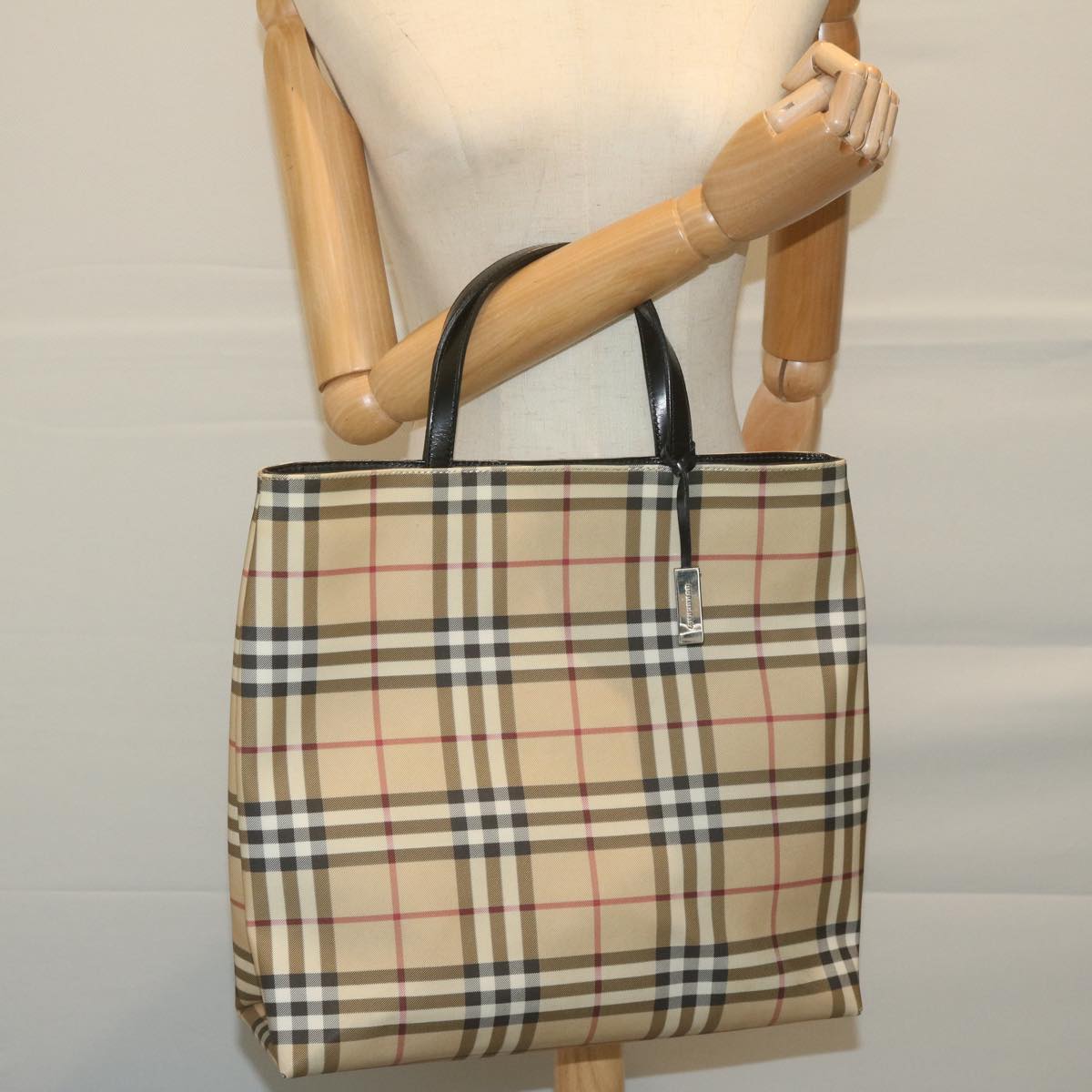 BURBERRY Nova Check Hand Bag Coated Canvas Beige Auth ep3151