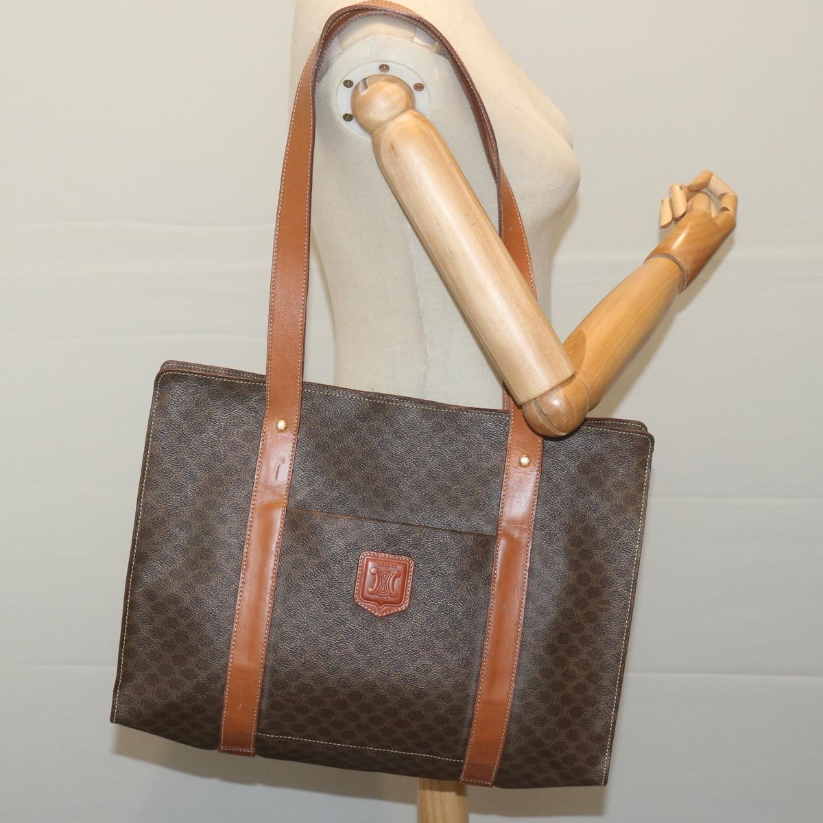 CELINE Macadam Canvas Shoulder Bag PVC Leather Brown Auth ep3178