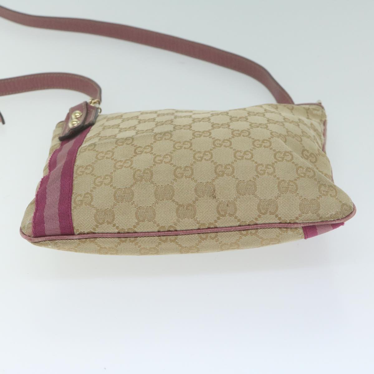 GUCCI GG Canvas Sherry Line Shoulder Bag Beige Pink Purple 144388 Auth ep3192