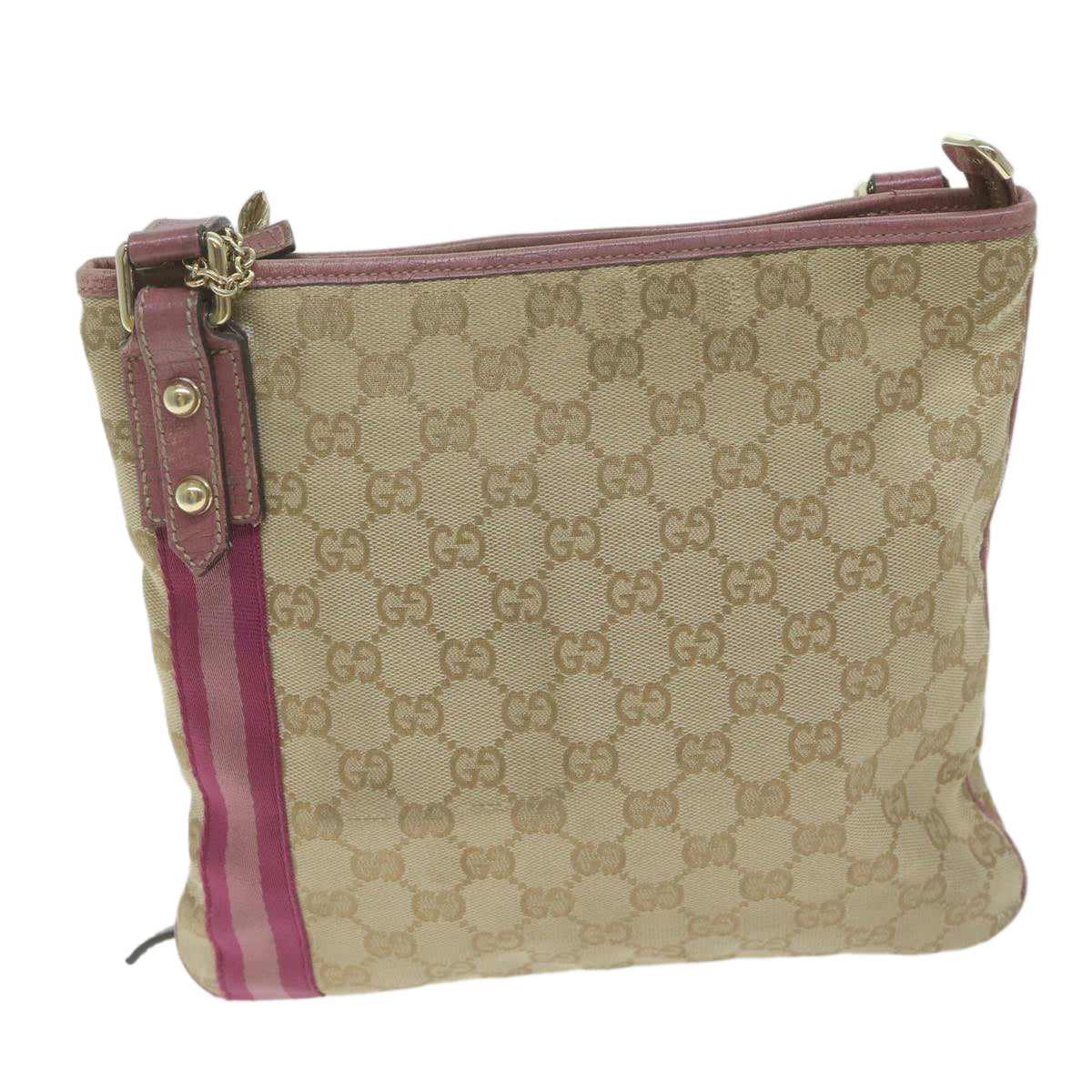 GUCCI GG Canvas Sherry Line Shoulder Bag Beige Pink Purple 144388 Auth ep3192