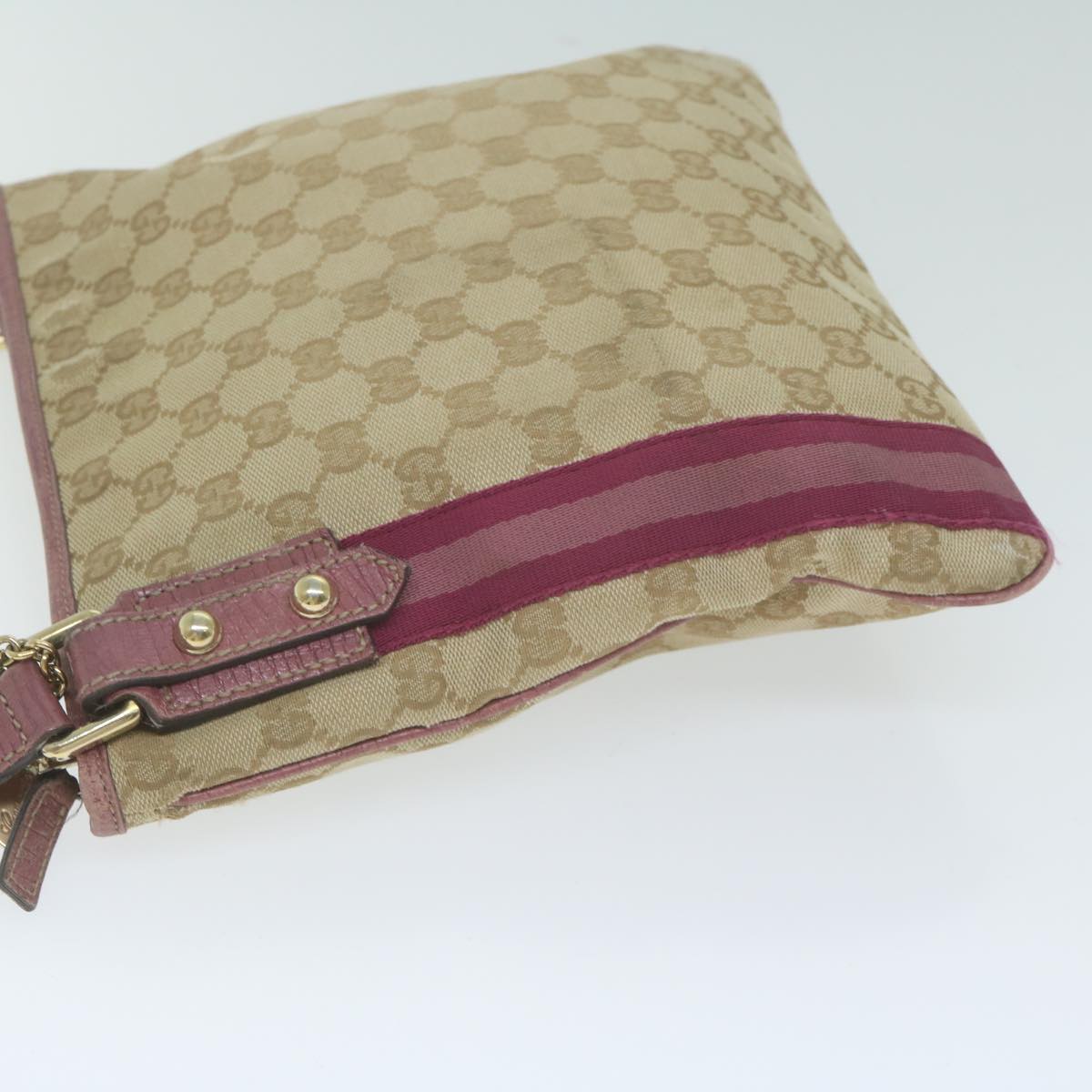 GUCCI GG Canvas Sherry Line Shoulder Bag Beige Pink Purple 144388 Auth ep3192