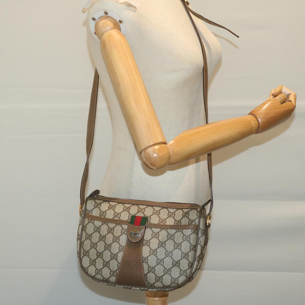 GUCCI GG Supreme Web Sherry Line Shoulder Bag PVC Beige 89 02 032 Auth ep3199