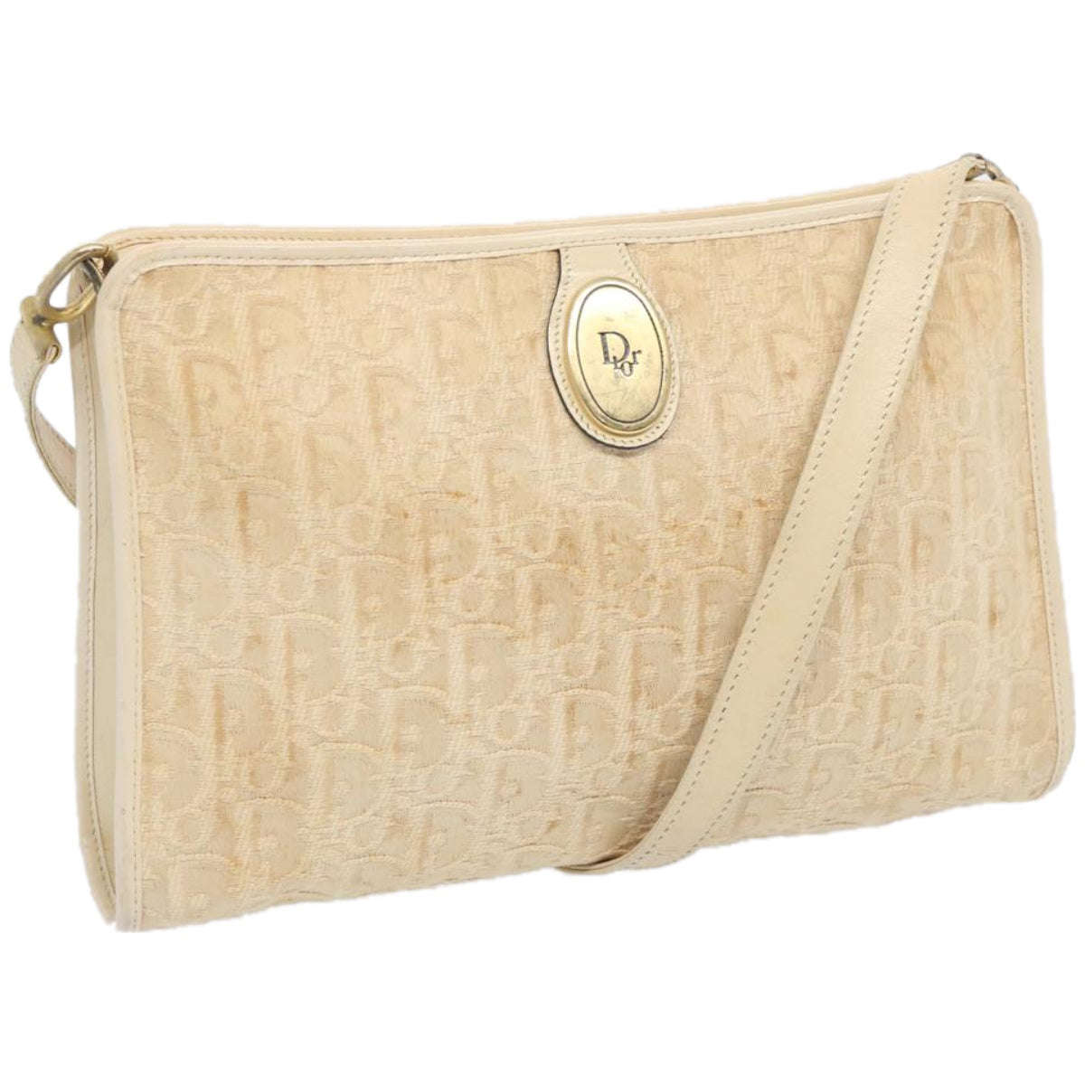 Christian Dior Trotter Canvas Shoulder Bag Beige Auth ep3227