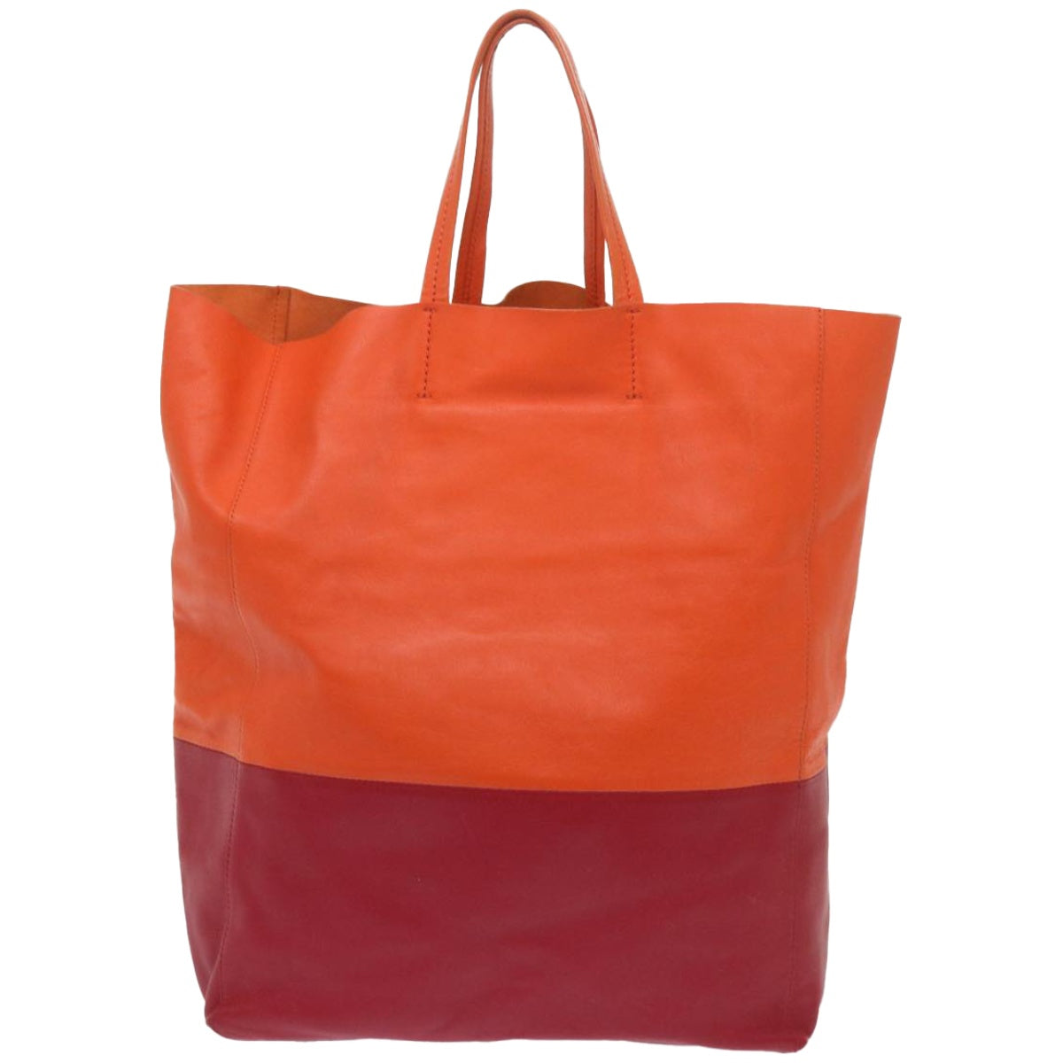CELINE Hand Bag Leather Orange Auth ep3321 - 0