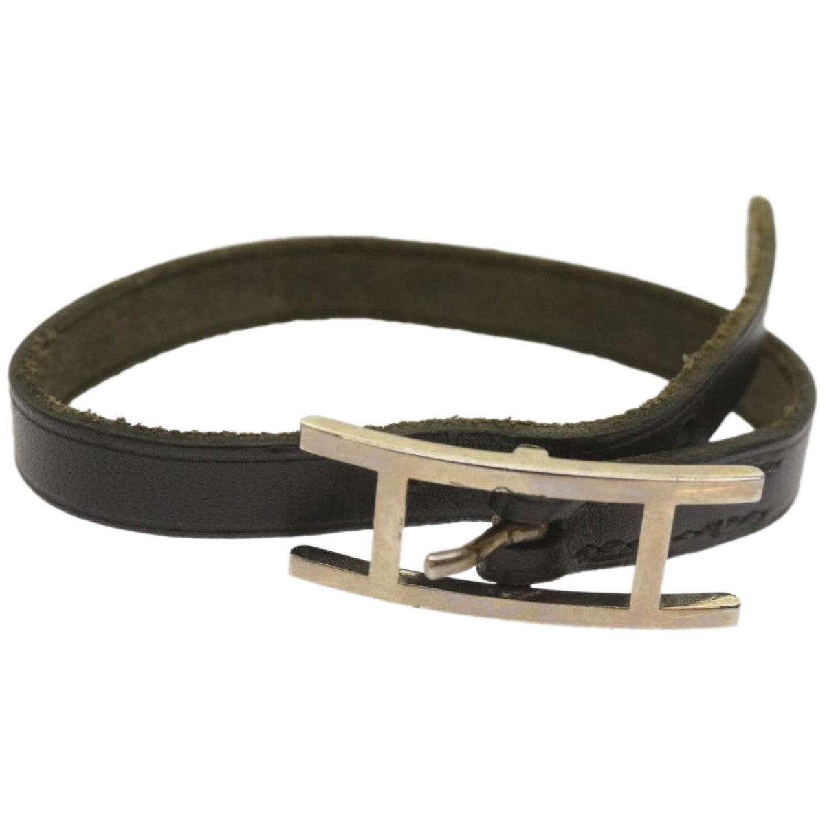 HERMES Bracelet Leather Black Auth ep3341