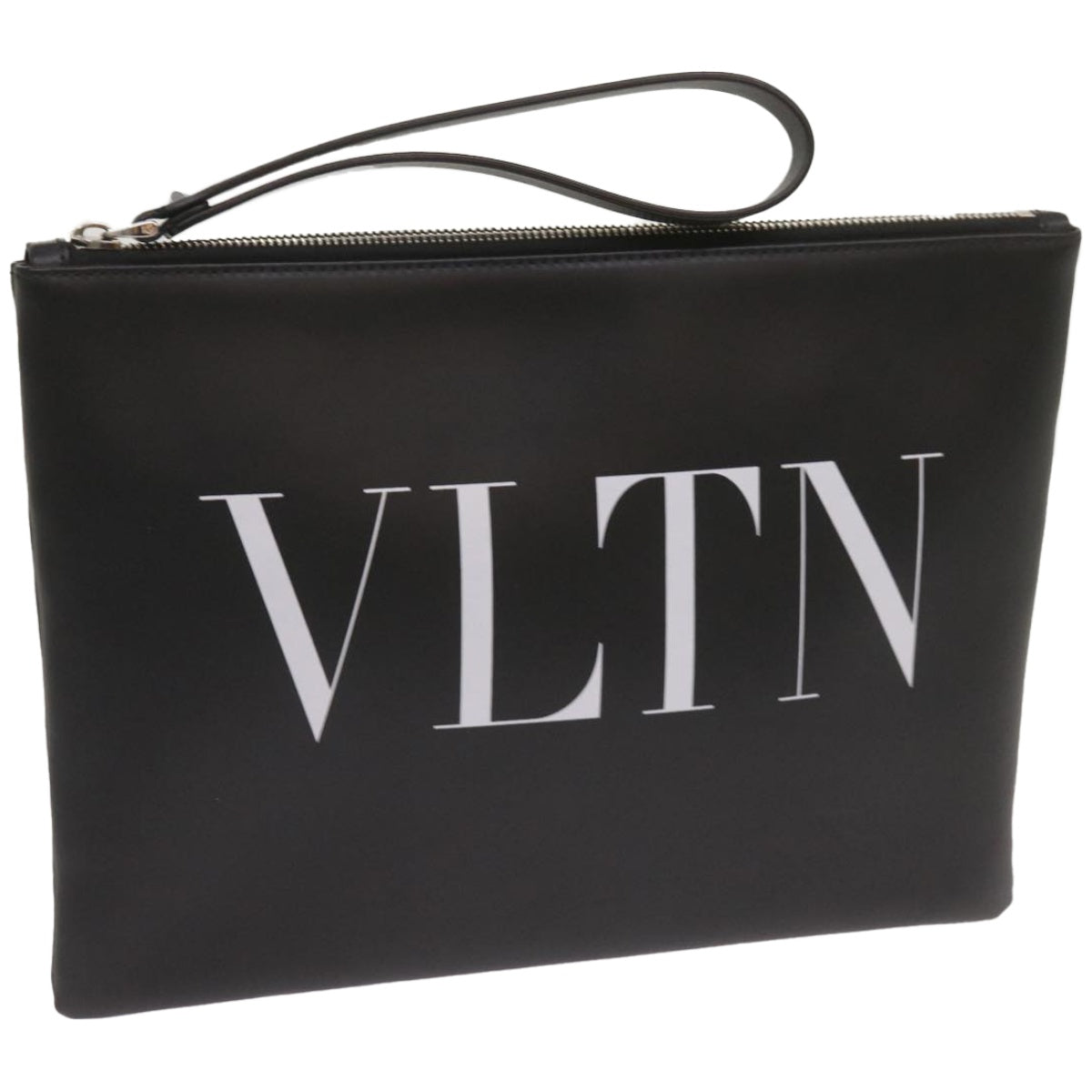 VALENTINO Clutch Bag Leather Black Auth ep3342