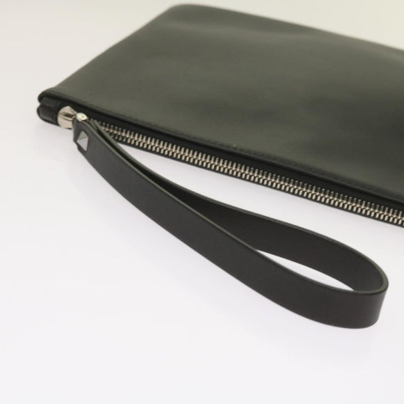 VALENTINO Clutch Bag Leather Black Auth ep3342