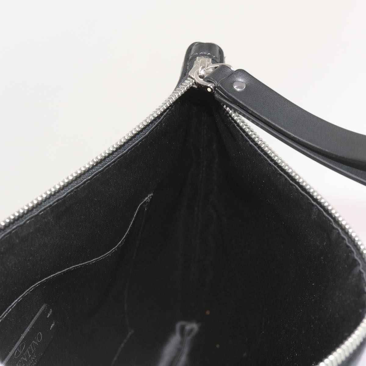 VALENTINO Clutch Bag Leather Black Auth ep3342