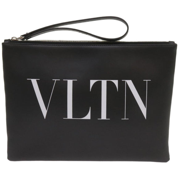 VALENTINO Clutch Bag Leather Black Auth ep3342