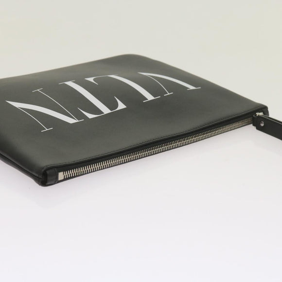 VALENTINO Clutch Bag Leather Black Auth ep3342