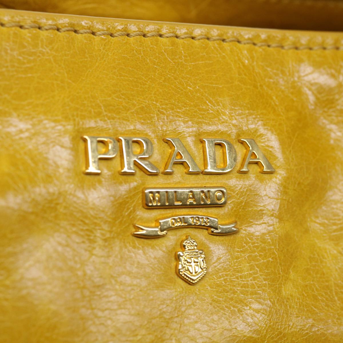 PRADA Hand Bag Leather 2way Yellow Auth ep3374