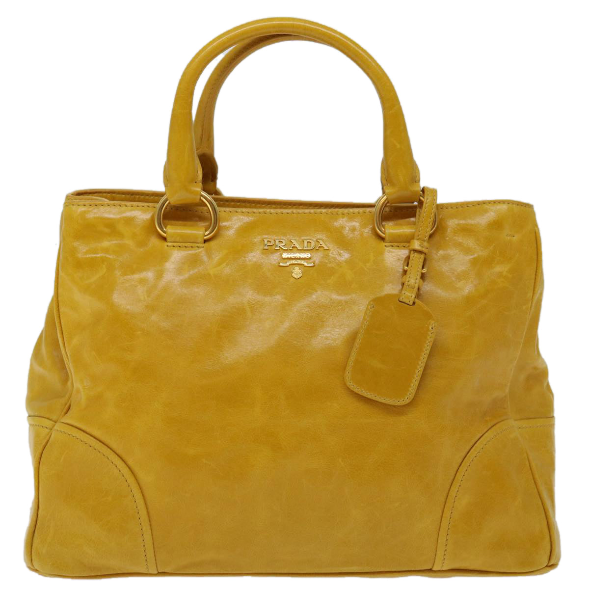 PRADA Hand Bag Leather 2way Yellow Auth ep3374 - 0