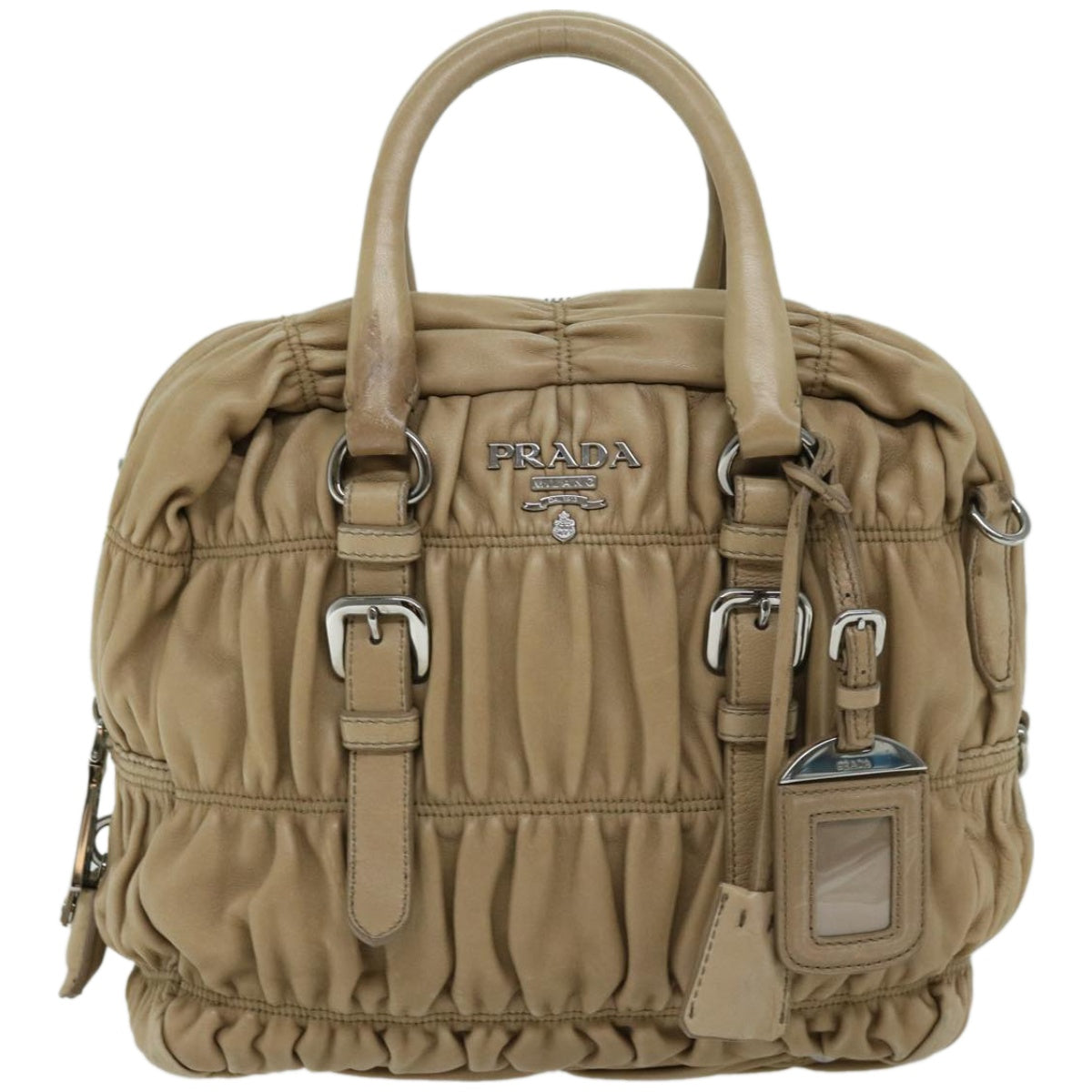PRADA Hand Bag Leather 2way Beige Auth ep3375 - 0