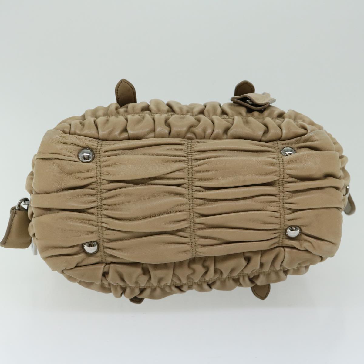 PRADA Hand Bag Leather 2way Beige Auth ep3375