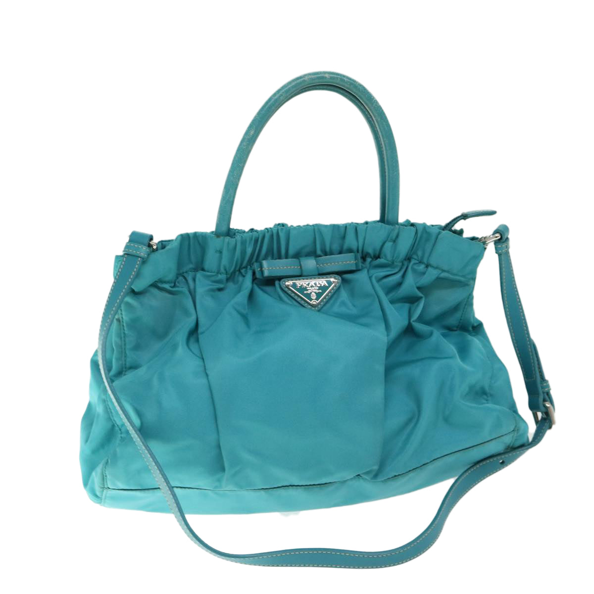 PRADA Hand Bag Nylon 2way Turquoise Blue Auth ep3391