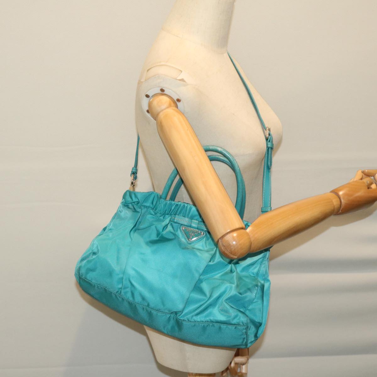 PRADA Hand Bag Nylon 2way Turquoise Blue Auth ep3391