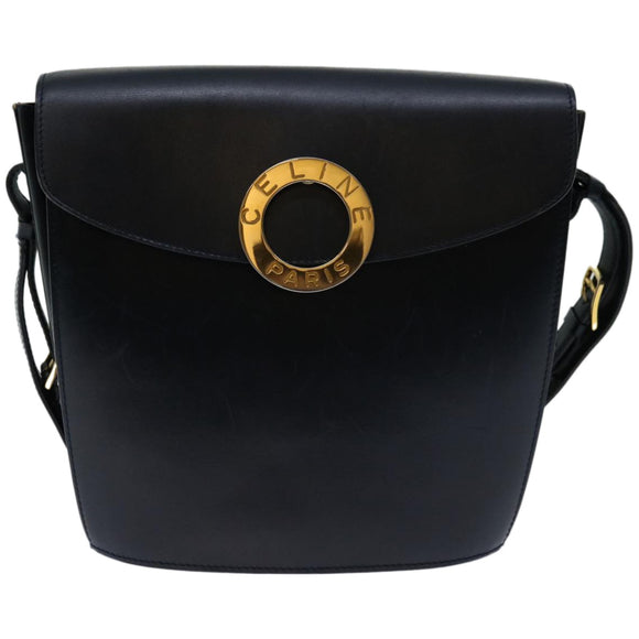 CELINE Shoulder Bag Leather Navy Auth ep3396