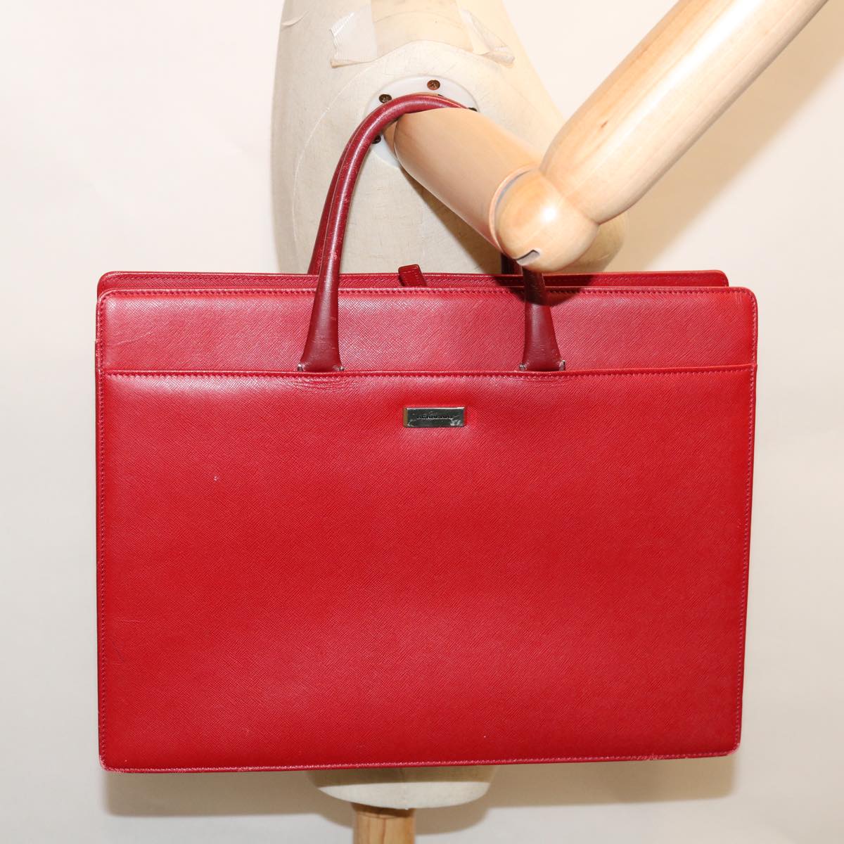 BURBERRY Hand Bag Safiano leather Red Auth ep3405