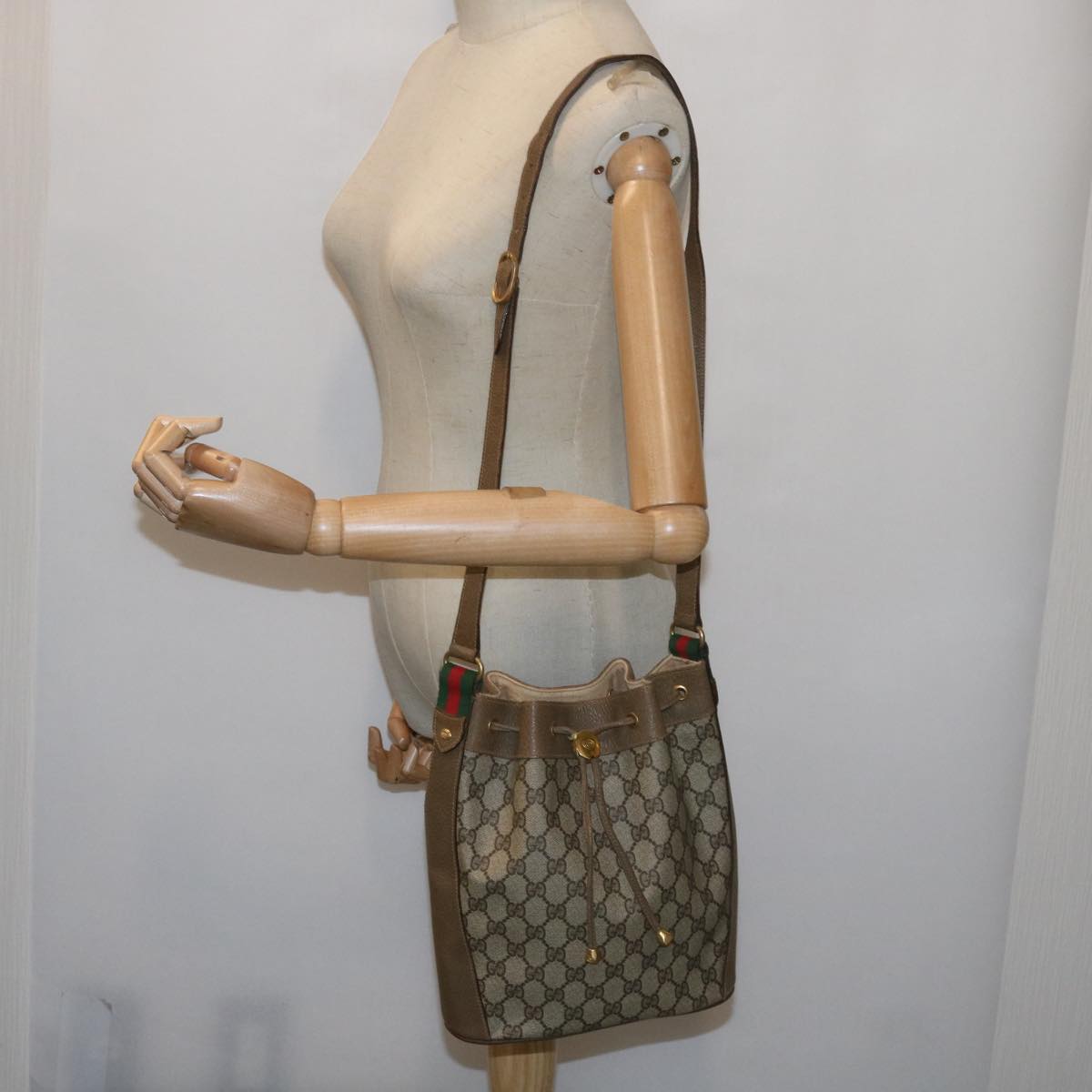 GUCCI GG Supreme Web Sherry Line Shoulder Bag PVC Beige 41 02 034 Auth ep3406