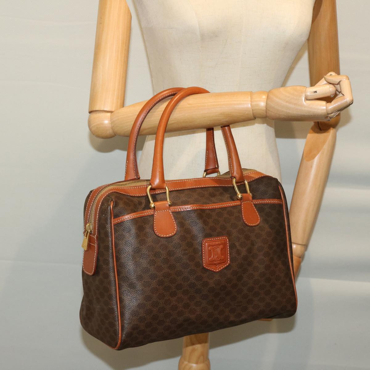 CELINE Macadam Canvas Hand Bag PVC Brown Auth ep3408