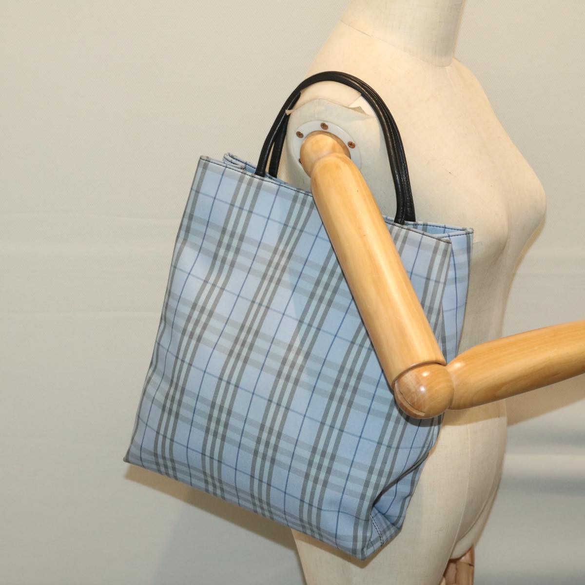 BURBERRY Nova Check Hand Bag Nylon Light Blue Auth ep3412