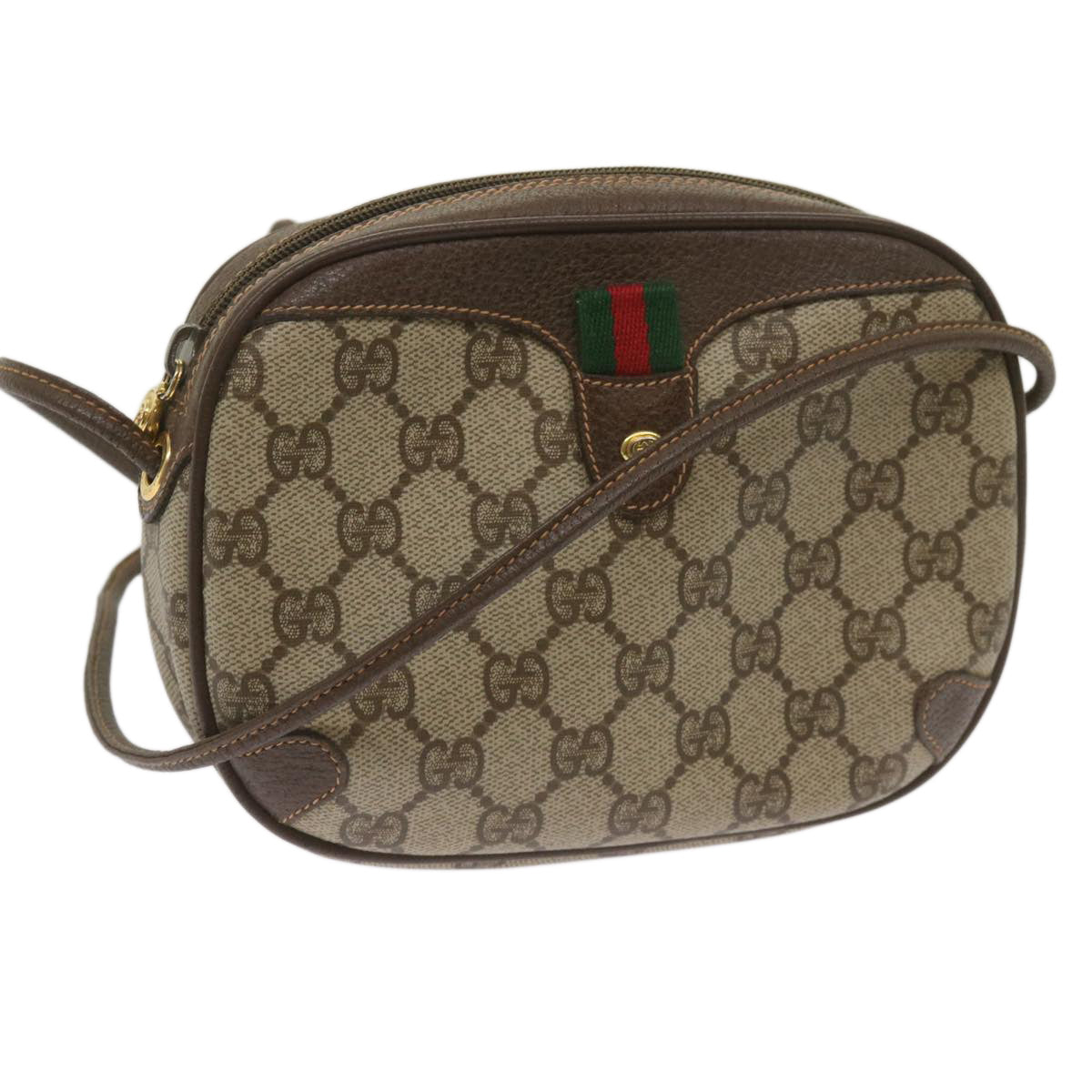 GUCCI GG Supreme Web Sherry Line Shoulder Bag PVC Beige 156 02 066 Auth ep3422