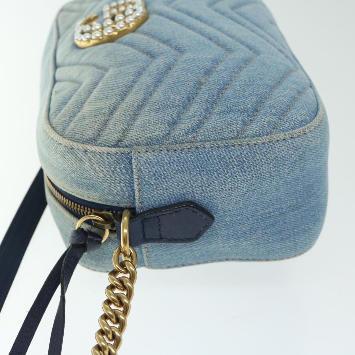 GUCCI GG Marmont Shoulder Bag Denim Blue 447632 Auth ep3440