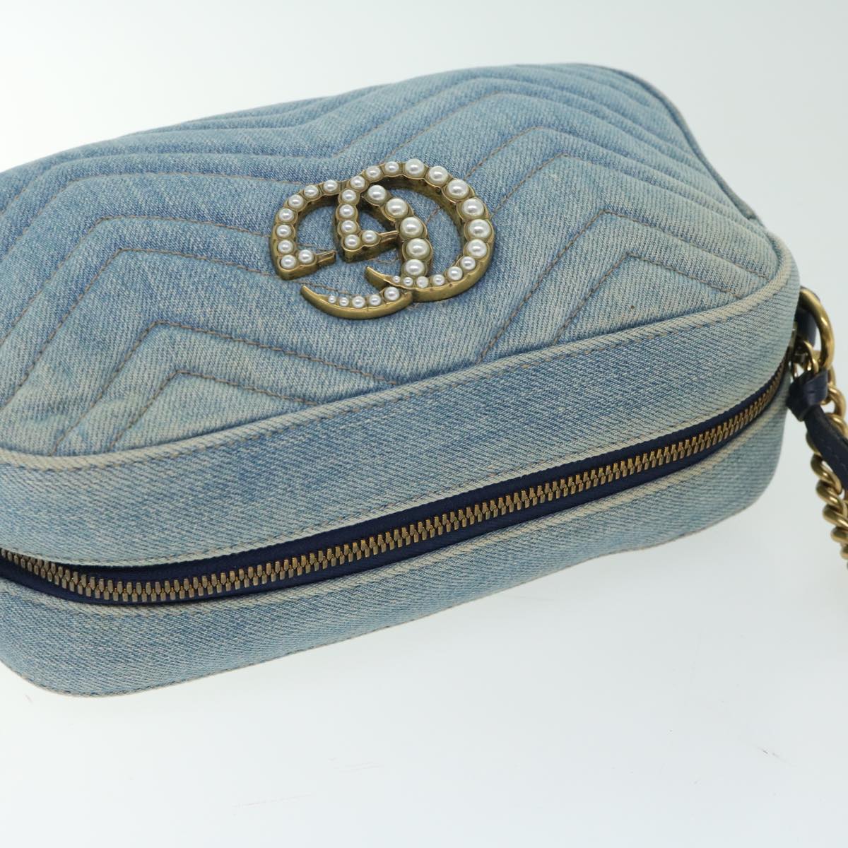 GUCCI GG Marmont Shoulder Bag Denim Blue 447632 Auth ep3440