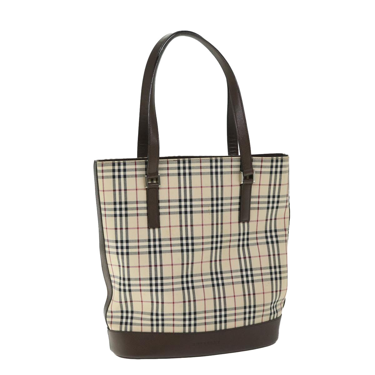 BURBERRY Nova Check Tote Bag Nylon Leather Beige Auth ep3467