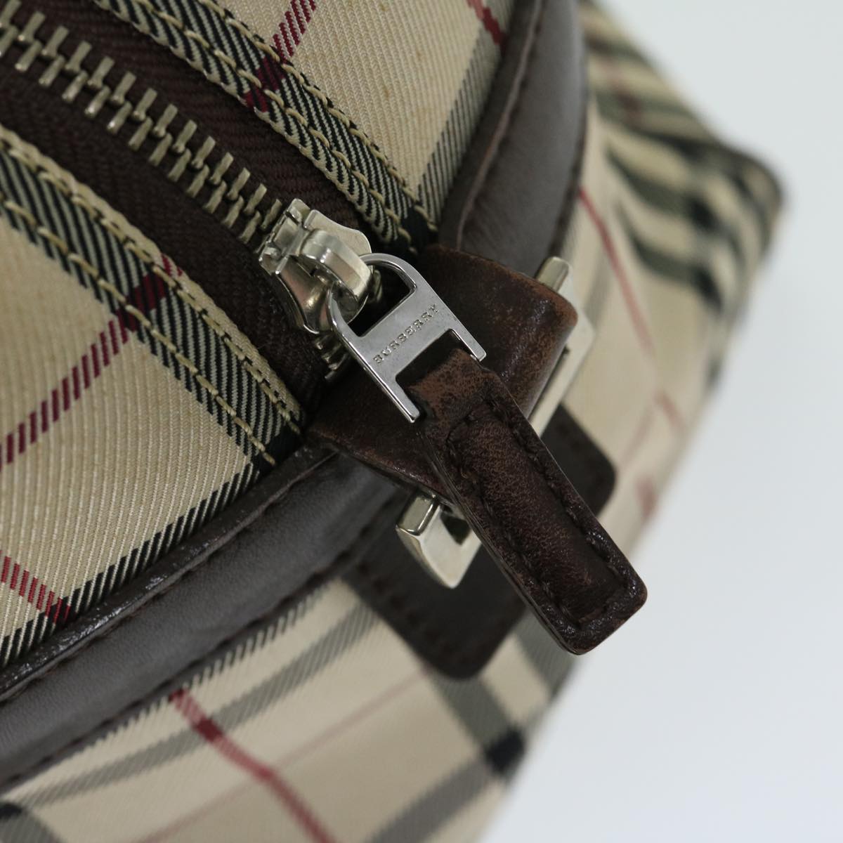 BURBERRY Nova Check Boston Bag Canvas Beige Auth ep3469