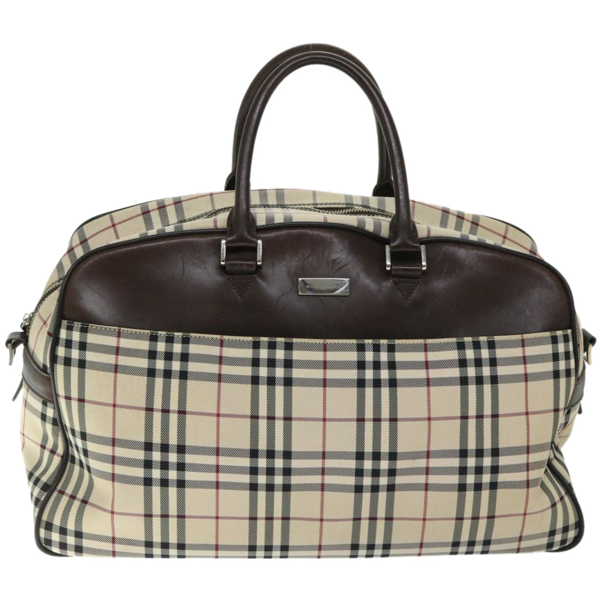 BURBERRY Nova Check Boston Bag Canvas Beige Auth ep3469 - 0