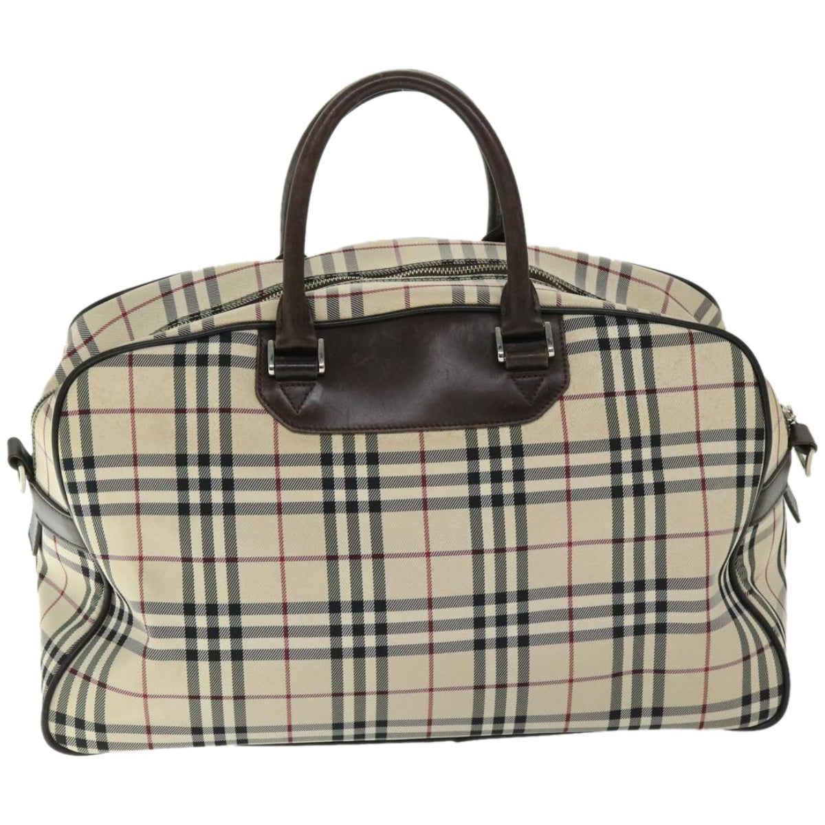 BURBERRY Nova Check Boston Bag Canvas Beige Auth ep3469