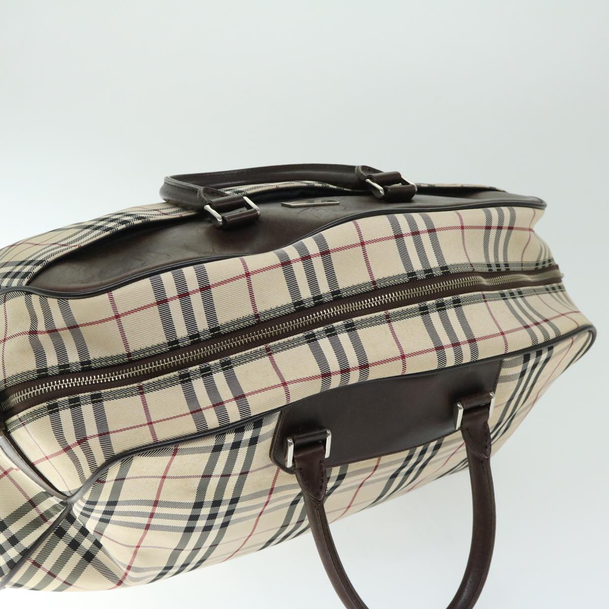 BURBERRY Nova Check Boston Bag Canvas Beige Auth ep3469