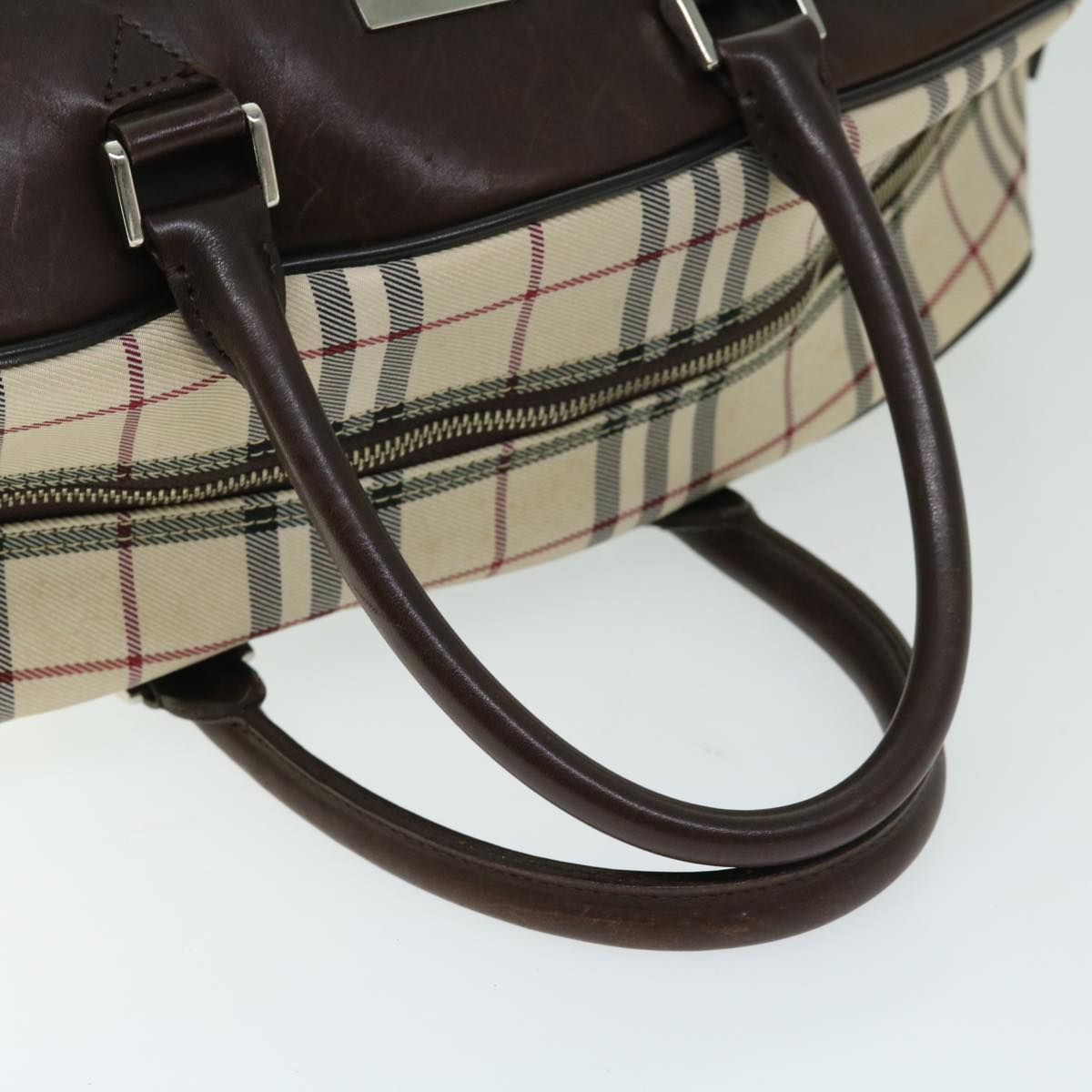 BURBERRY Nova Check Boston Bag Canvas Beige Auth ep3469