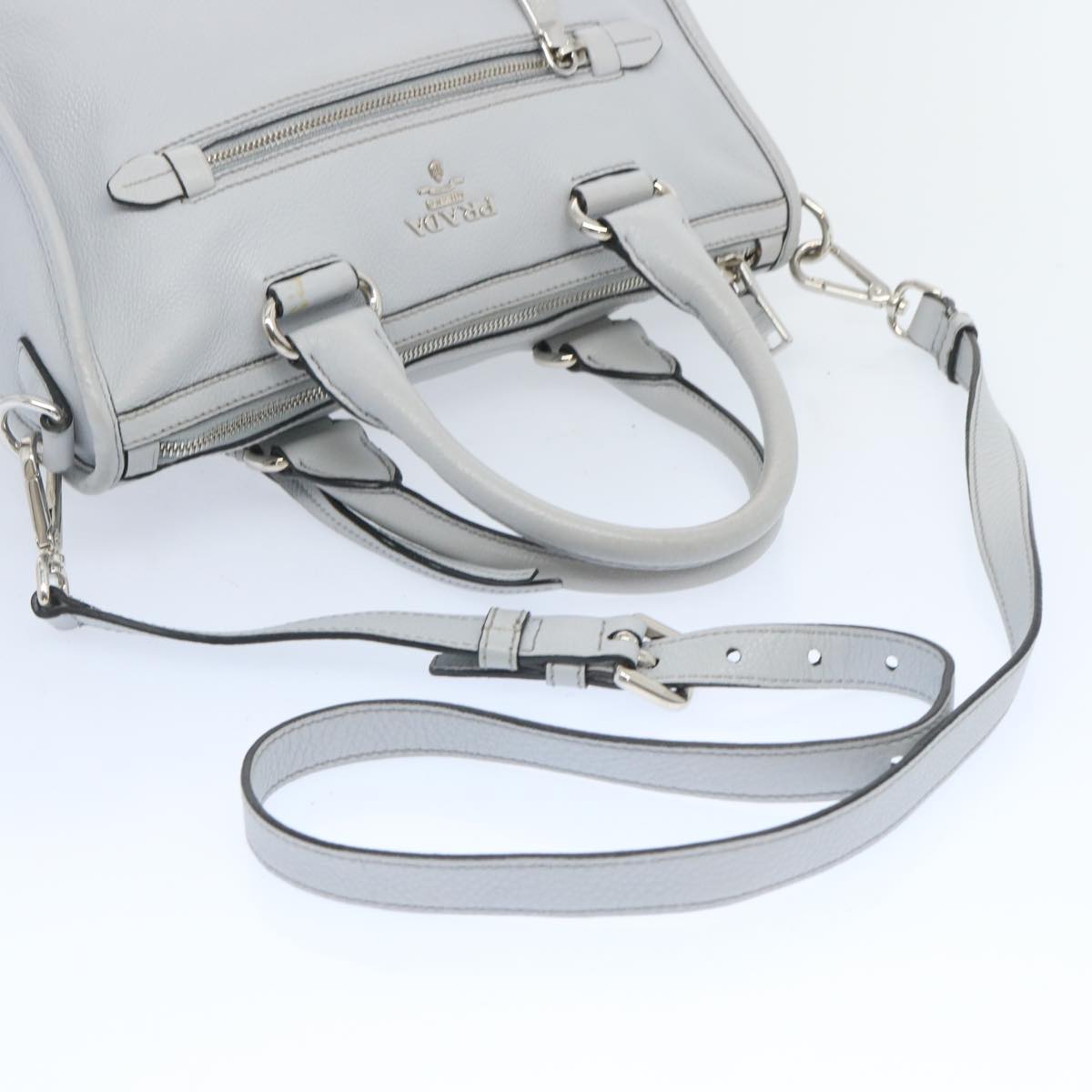 PRADA Hand Bag Leather 2way Gray Auth ep3471